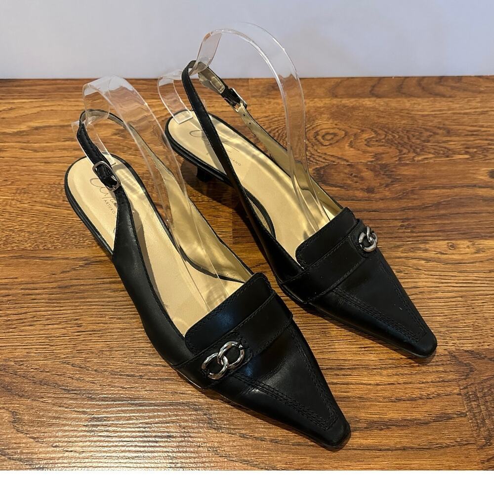 Arturo Chiang Leather Kitten Heel Slingback Pumps Women’s Black Approx Size 8